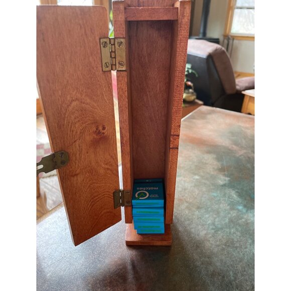 Vintage Handmade Wooden Match Book Holder Tulip Decor Cabinet - Picture 2 of 7